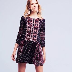 Vanessa Virginia Anthropologie Black Embellished Boho Tunic Dress Kaleidoscope